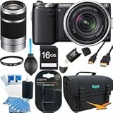 Sony NEX-5N NEX-5NK NEX5NKB 16.1 MP Compact Interchangeable Lens Touchscreen Camera With 18-55mm Lens (Black) BUNDLE with Sony E 55-210mm F4.5-6.3 Lens for Sony NEX Cameras, 16GB Card, Spare Battery, UV Filter (Qty 2), Case, Mini HDMI + More!