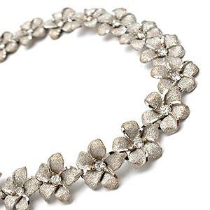 Hand Made Hawaiian Plumeria Flower Bracelet Solid 14k White Gold