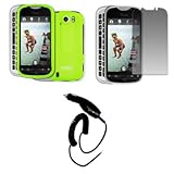 EMPIRE Neon Green Rubberized Hard Case Cover + Screen Protector + Car Charg ....