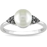 10k Pearl and 1/8ct TDW Black Diamond Ring