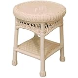 IMAGE OF Classic Coastal Avalon Wicker Round End Table with Glass Top