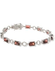 Sterling Silver Silver Rectangle Shape Garnet Bracelet,7.50