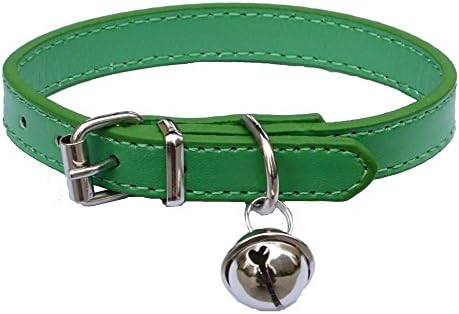 PAWSnCLUBS Fashion Leather Pet Collar for Cat Baby Puppies Dog Adjustable with Bell, Green