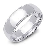 Beaded Milgrain Wedding Ring Band in 14k White Gold (7mm)