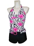 Womens MW Tankini Boyshorts Zebra with pink flowers, Swimsuit Swimwear, S-XXL