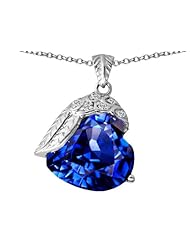 Original Star K (tm) Angel Wing of Love Pendant with Heart Shape Simulated Sapphire in 925 Sterling Silver
