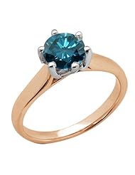 1.35 Ct Round Blue SI1/SI2 Diamond 14K Rose Gold Ring