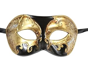 Luxury Mask Men's Vintage Design Masquerade Prom Mardi Gras Venetain, Gold/Black Musical, One Size