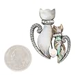 Abalone and Rhinestone Double Twin Cat Brooch Pin