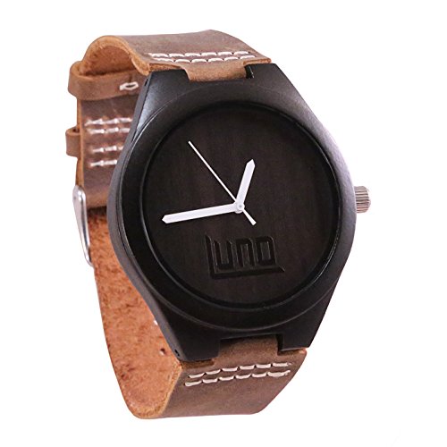 Luno wear men s wood watch, wood and genuine leather, t…