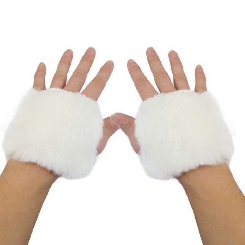 Ladies Pair Faux Fur Covered Fingerless Warmer Gloves