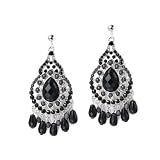 Jet Black Chandelier Silver Drop Earrings JC54721