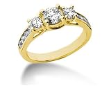 0.70CTW Diamond Three Stone Ring with Side Stones in 14k Yellow Gold