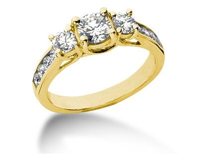 0.70CTW Diamond Three Stone Ring with Side Stones in 14k Yellow Gold