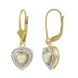 Click here to buy 18k Gold Overlay Sterling Silver Diamond-Accent Lever Back Earrings w  Created-Opal Heart Drop by Amazon.com Collection.
