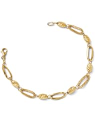 Leslies 14k Polished Textured & Diamond Cut Fancy Link Bracelet Length 7.5"
