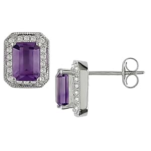 10k White Gold 1 5 Carat Diamond and 1 4 5 Carat Amethyst Earrings by