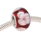 Murano Style Glass Lampwork Bead Fits Pandora Red Pink Pansies 14mm (1)