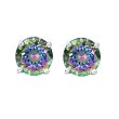 Round Rainbow Peacock Topaz CZ Basket Set Silver Men Unisex Stud Earrings