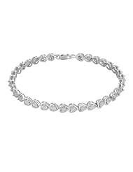 Sterling Silver Heart Shaped with Diamond Accents Tennis Bracelet
