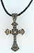 Necklace Pendant Set - Fancy Weave Design Crucifix Pendant and 3.0mm 4 Strand Braided Leather Necklace with Lobster Claw Clasp (Available in 16 or 18 Lengths)