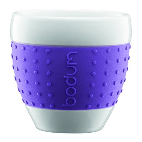 Bodum Pavina Porcelain Cups with Silicone Grip, 2-1/2-Ounce, Purple, Set of 2