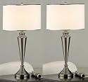 Set of 2 Brush Nickel Metal & Fabric Shade Table Lamps