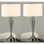 Set of 2 Brush Nickel Metal & Fabric Shade Table Lamps