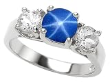 2.35 cttw 925 Sterling Silver Lab Created Round Star Sapphire Engagement Ring