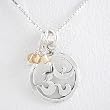 Round Om or Aum Pendant with Citrine Gemstone Beads in Sterling Silver on 18" Box Chain, #8399