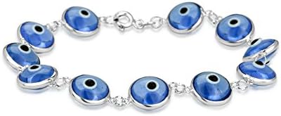 Sterling Silver Blue Glass Evil Eye Squares Bracelet