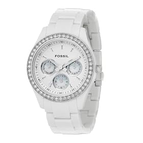 Fossil - ES1967 - Montre Femme - Quartz Analogique - Cadran Blanc - Bracelet Polycarbonate Blanc - Lunette Empierr�e
