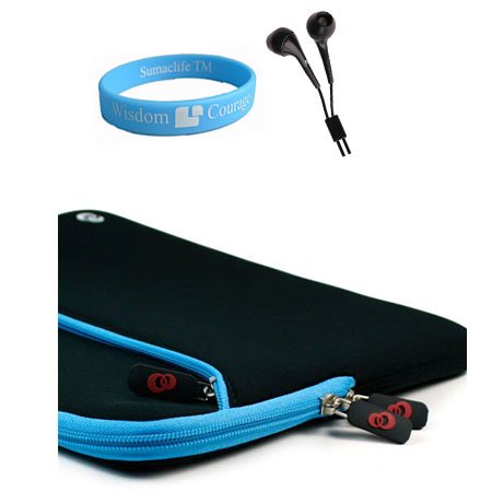 Apple iPad Glove Neoprene Black-Blue Case + Black Headset for iPad + Wristband
