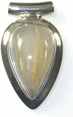 Gold Rutilated Quart Silver Pear Shaped Pendant