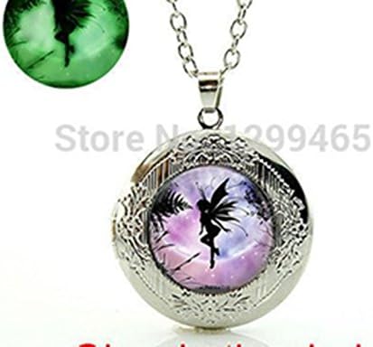 Fashion Fairy necklace Glass glowing photo locket necklace Cartoon Fairy pendant with long chain girls necklace Wholesale WNK238