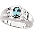 14K White Gold Man's Aquamarine and Diamond Ring