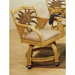 Cancun Palm Indoor Rattan Caster Chair in Natural Finish Fabric: Yachting Stripe