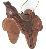 Western Horse Saddle Ornament 6-pc Set, Hand-carved of Real Wood