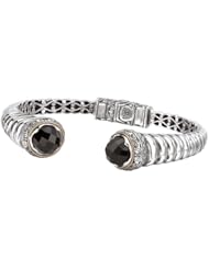 925 Silver & Round Faceted Onyx Twist Cuff Bracelet with 18k Gold Accents
