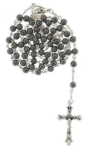 Hematite Link Rosary - 28'' Necklace - 19'' Overall Length - 6mm Beads