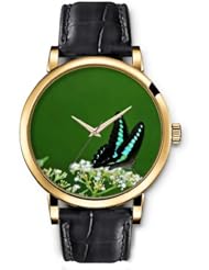 SPRAWL Aanalog Fashion Series Gold Ladies Watches of Genuine Black Leather Strap,Unique Wrist Watch for Women Girls Designed with Butterfly Flower