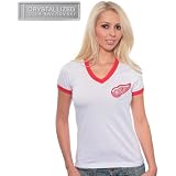 Majestic Threads Detroit Red Wings Women's V-Neck Ringer T-Shirt With Swarovski Crystals Medium