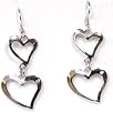 Sterling Silver Double Dangling Heart Earrings (Rhodium Plated)