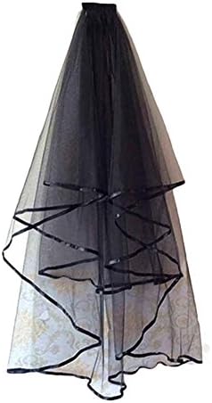 Lysly Two Layers Ribbon Edge Wedding Veil With Comb V005 (One Size, Black)