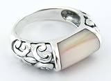 Mother of Pearl Ring, Silver, Filigree