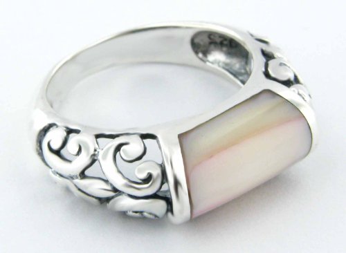Mother of Pearl Ring, Silver, Filigree