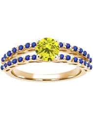 1.12 Ct Round Canary Diamond Blue Sapphire 925 Yellow Gold Plated Silver Ring