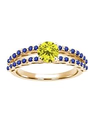1.12 Ct Round Canary Diamond Blue Sapphire 14K Yellow Gold Ring