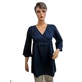 Womens Dark Blue V- Neckline Embroidered Cotton Tunic Top Blouse Small Size