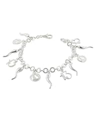Sterling Silver Italian Horn Lucky Thirteen 13 Charm Bracelet 7"